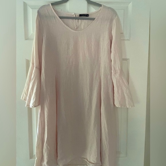 Lungo L'Arno Blush 100% Linen Bel Sleeve Dress Made in Italy Sz Medium - Picture 1 of 13